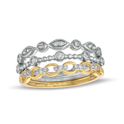 1/10 CT. T.w. Diamond Stacked Three Ring Set in Sterling Silver and Yellow Rhodium - Size 7