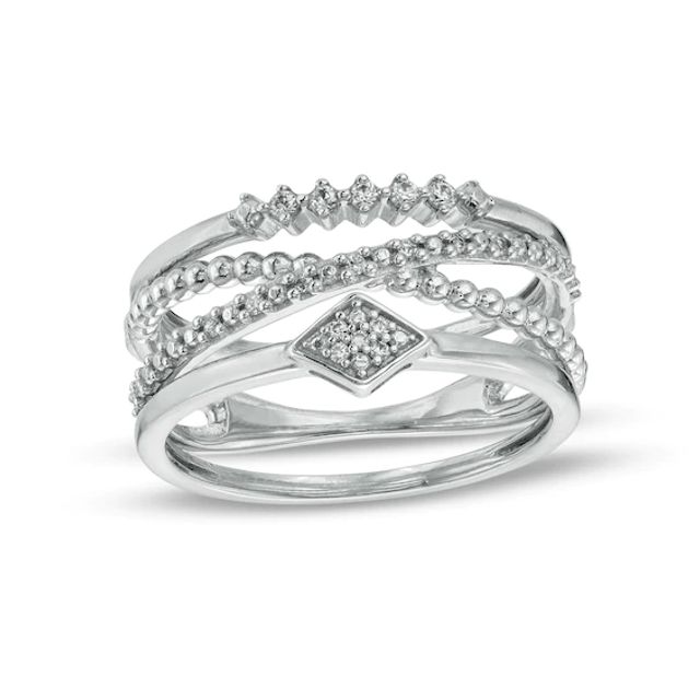 1/10 CT. T.w. Diamond Orbit and Geometric Stacked Three Ring Set in Sterling Silver