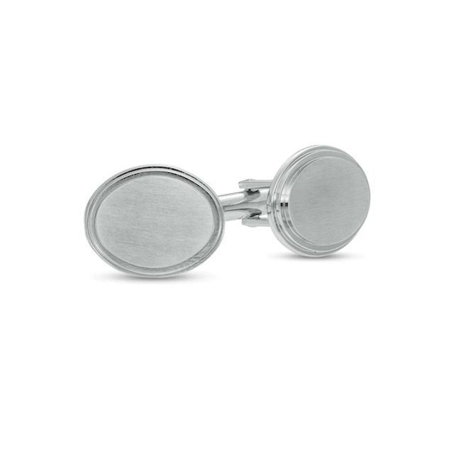 Men's Multi-Finish Tiered Stepped Edge Oval Cuff Links in Stainless Steel
