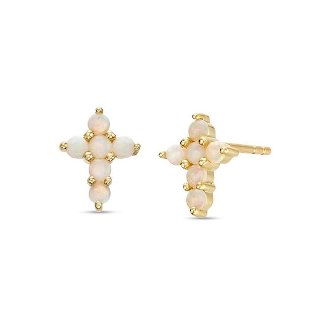 Opal Mini Cross Stud Earrings in 10K Gold