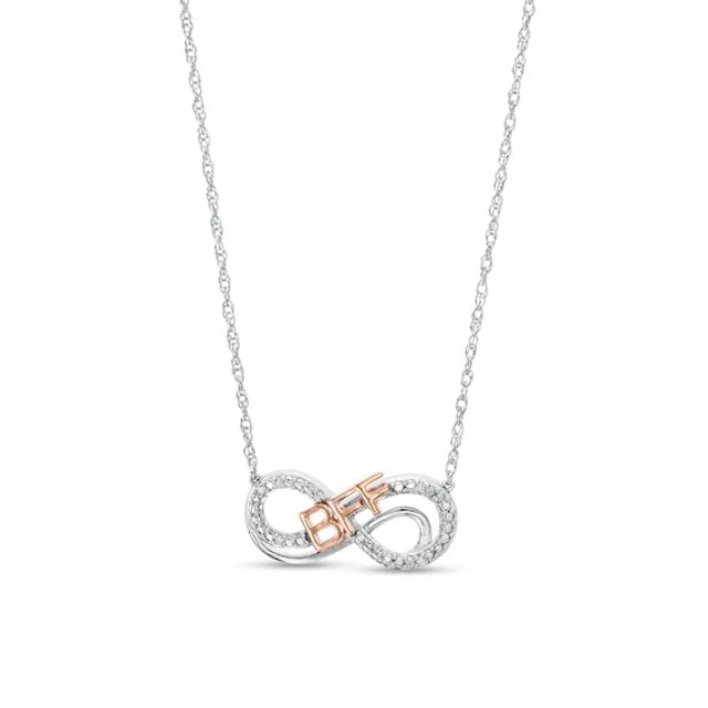 Diamond Accent "Bff" Infinity Loop Necklace in Sterling Silver with 14K Rose Gold Plate