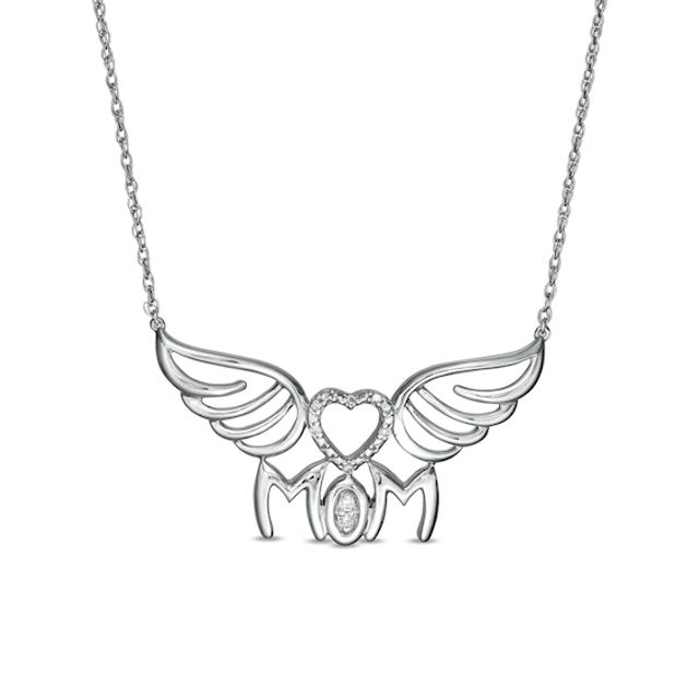 Diamond Accent Mom Heart Wings Necklace in Sterling Silver