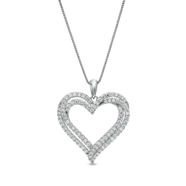 1 CT. T.w. Diamond Double Row Heart Pendant in 10K White Gold