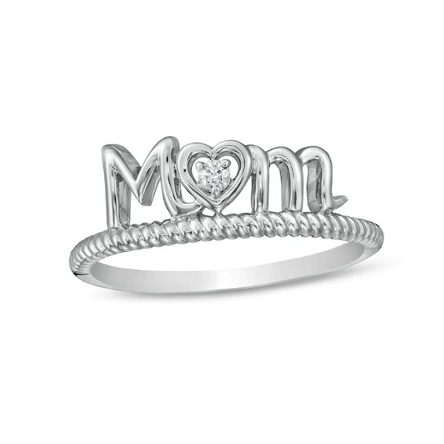 Diamond Accent Mom with Heart Twist Ring in Sterling Silver