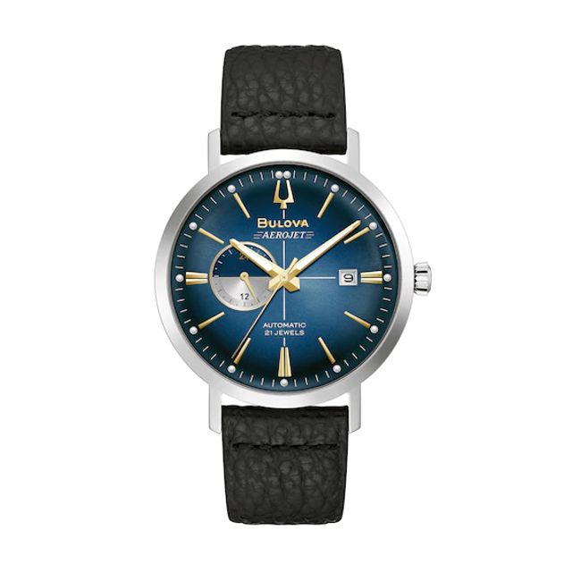 Men's Bulova Aerojet Automatic Strap Watch with Blue Dial (Model: 96B374)