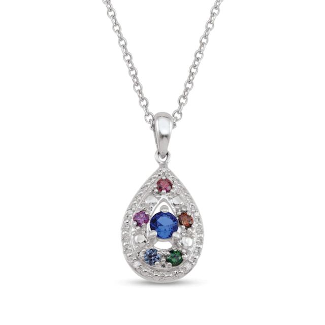 Mother's Gemstone and Diamond Accent Teardrop Pendant (4-10 Stones)