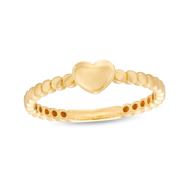 Mini Puff Heart Bead Shank Stackable Band in 10K Gold
