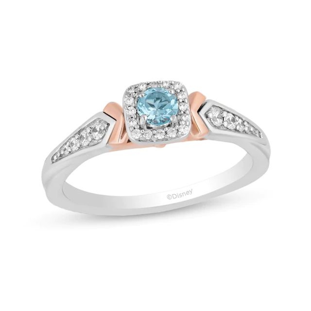 Enchanted Disney Elsa Swiss Blue Topaz and 1/6 CT. T.w. Diamond Ring in Sterling Silver and 10K Rose Gold