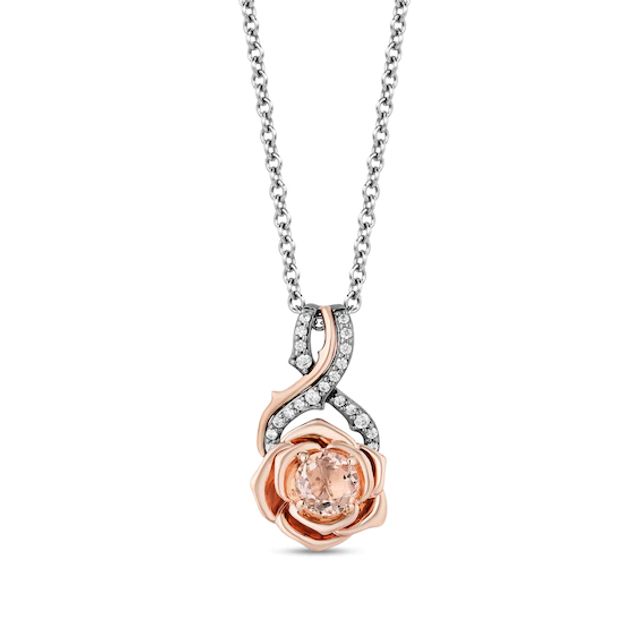 Enchanted Disney Aurora Morganite and 1/10 CT. T.w. Diamond Pendant in Black Sterling Silver and 10K Rose Gold