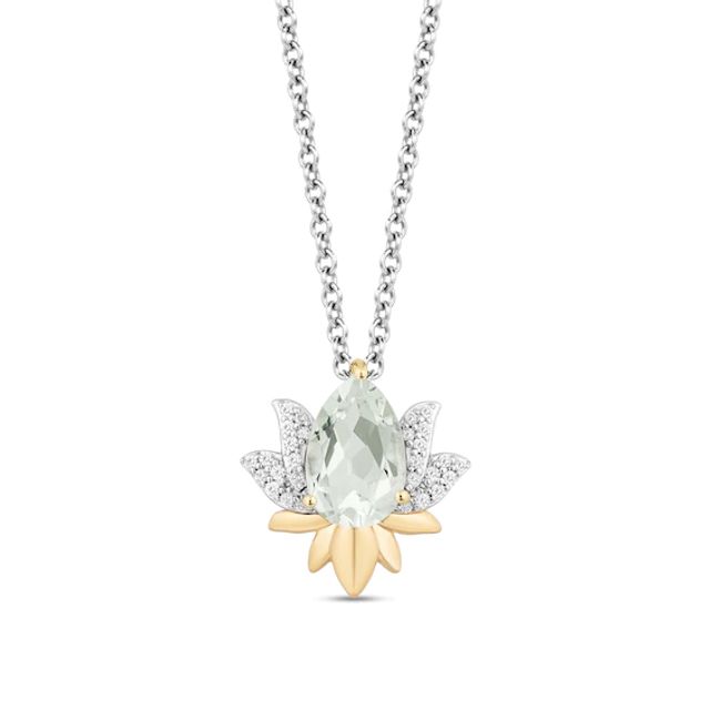 Enchanted Disney Tiana Green Quartz and 1/10 CT. T.w. Diamond Lily Pendant in Sterling Silver and 10K Gold - 19"