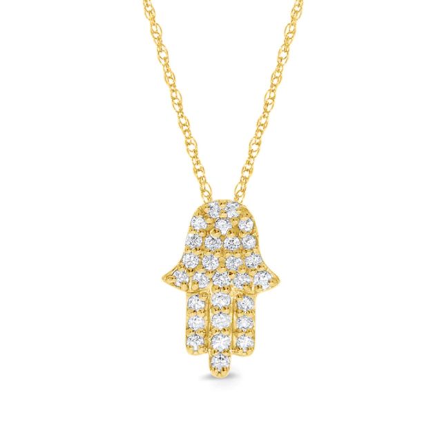 1/8 CT. T.w. Diamond Hamsa Pendant in Sterling Silver with 14K Gold Plate