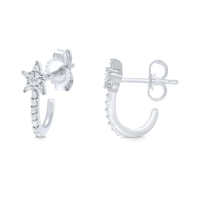 1/6 CT. T.w. Diamond Star J-Hoop Earrings in Sterling Silver