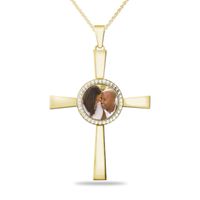 Men's 5/8 CT. T.w. Diamond Engravable Photo Cross Pendant in 10K Gold (1 Image and Line)