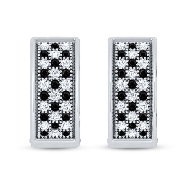 1/3 CT. T.w. Black Enhanced and White Diamond Checkerboard Hoop Earrings in Sterling Silver