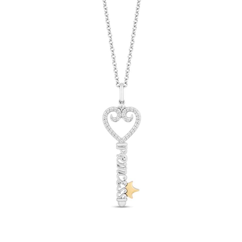 Enchanted Disney Majestic Princess 1/8 CT. T.w. Diamond "Princess" Key Pendant in Sterling Silver and 10K Gold â 19"