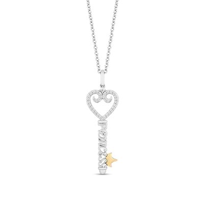 Enchanted Disney Majestic Princess 1/8 CT. T.w. Diamond "Princess" Key Pendant in Sterling Silver and 10K Gold â 19"