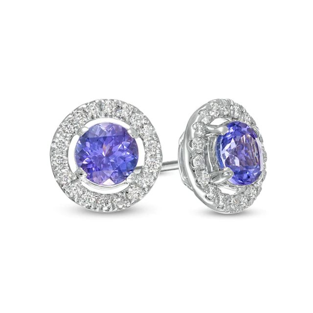 5.5mm Tanzanite and 1/3 CT. T.w. Diamond Frame Stud Earrings in 14K White Gold