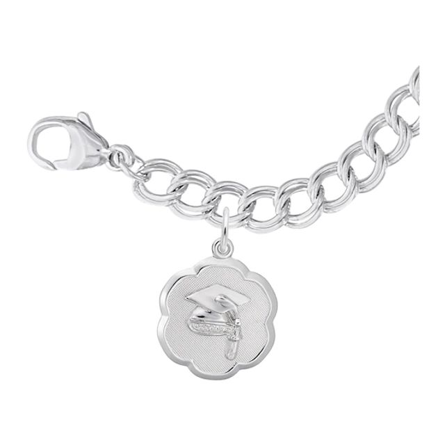Rembrandt CharmsÂ® Graduation Cap Scalloped Disc Bracelet in Sterling Silver