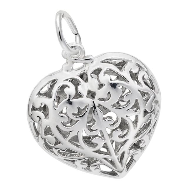 Rembrandt CharmsÂ® Puffed Filigree Heart in Sterling Silver