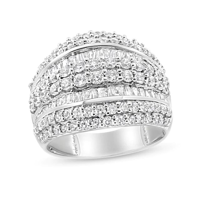 2 CT. T.w. Baguette and Round Diamond Edge Multi-Row Ring in Sterling Silver