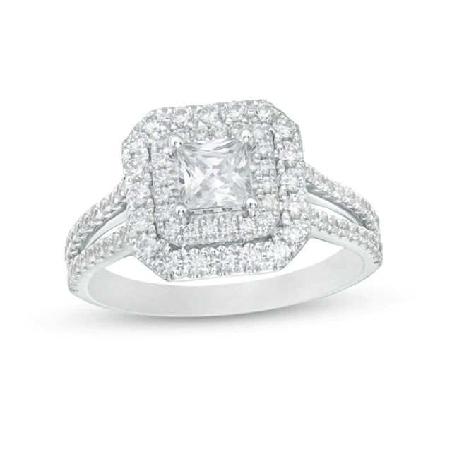 Celebration Ideal 1-1/4 CT. T.w. Certified Princess-Cut Diamond Double Frame Engagement Ring in 14K White Gold (I/I1)