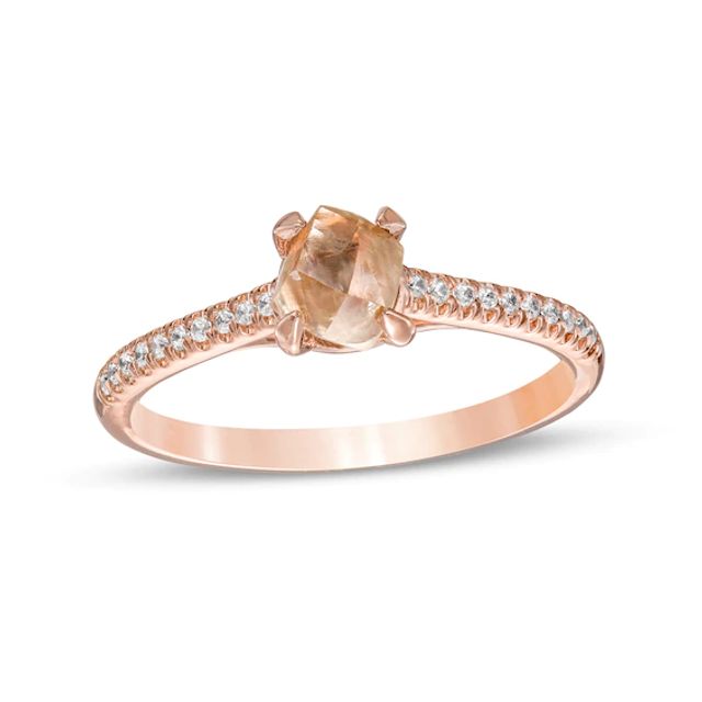 1 CT. T.w. Rough-Cut Champagne and White Diamond Engagement Ring in 14K Rose Gold