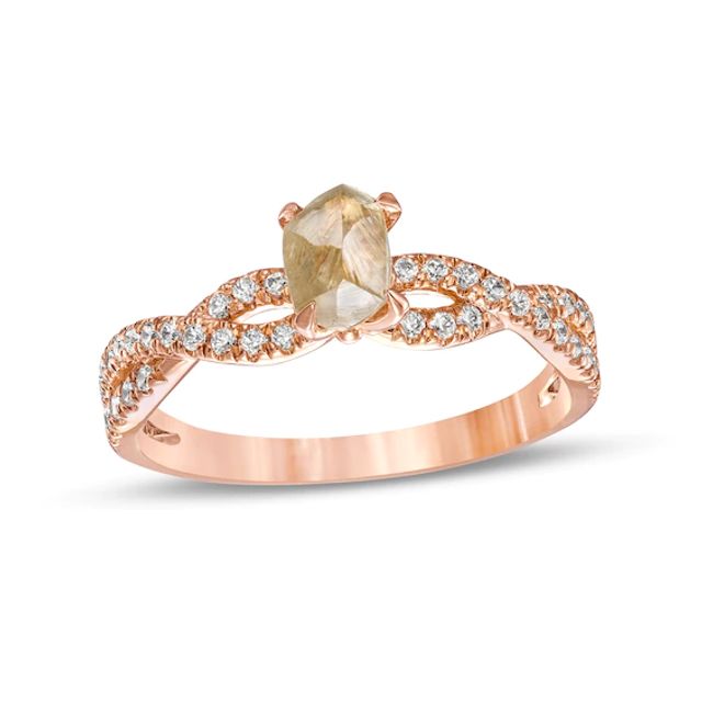 1-1/4 CT. T.w. Rough-Cut Champagne and White Diamond Twist Shank Engagement Ring in 14K Rose Gold