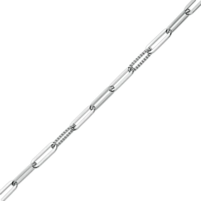4.5mm Alternating Multi-Finish Paper Clip Link Chain Bracelet in Sterling Silver - 8"