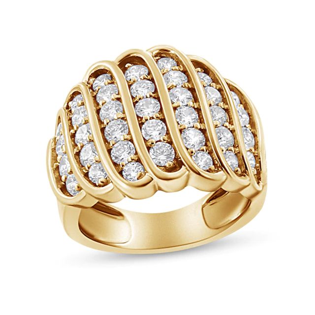 2 CT. T.w. Diamond Multi-Row Waterfall Ring in Sterling Silver with 14K Gold Plate