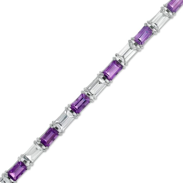 Baguette Amethyst and White Lab-Created Sapphire Alternating Line Bracelet in Sterling Silver - 7.25"