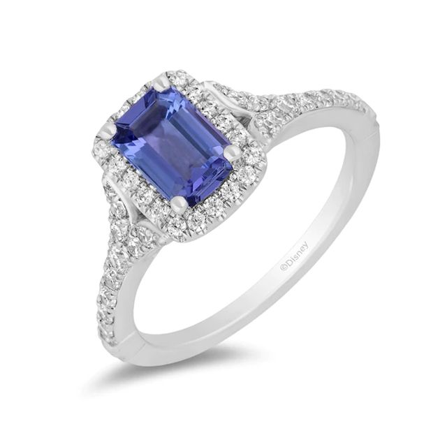 Enchanted Disney Ariel Blue Tanzanite and 3/8 CT. T.w. Diamond Frame Split Shank Engagement Ring in 14K White Gold