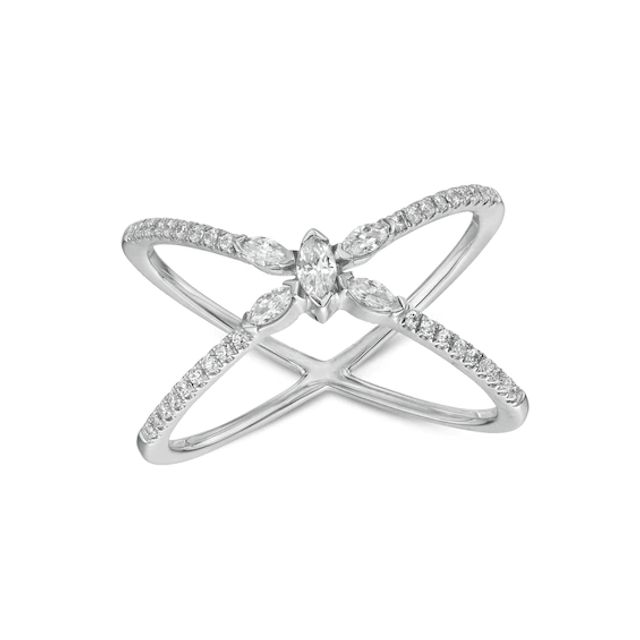 1/3 CT. T.w. Marquise and Round Diamond "X" Ring in 10K White Gold - Size 7