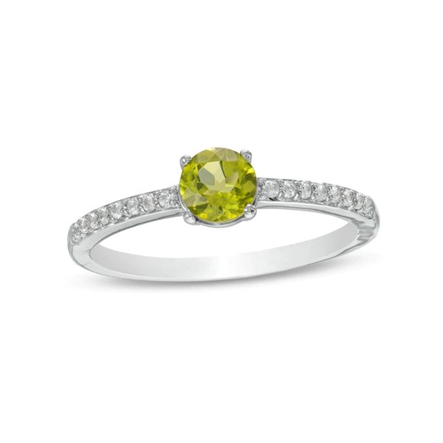 5.0mm Peridot and White Lab-Created Sapphire Ring in Sterling Silver