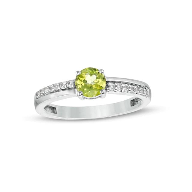 5.0mm Peridot and White Lab-Created Sapphire Mirrored Shank Ring in Sterling Silver