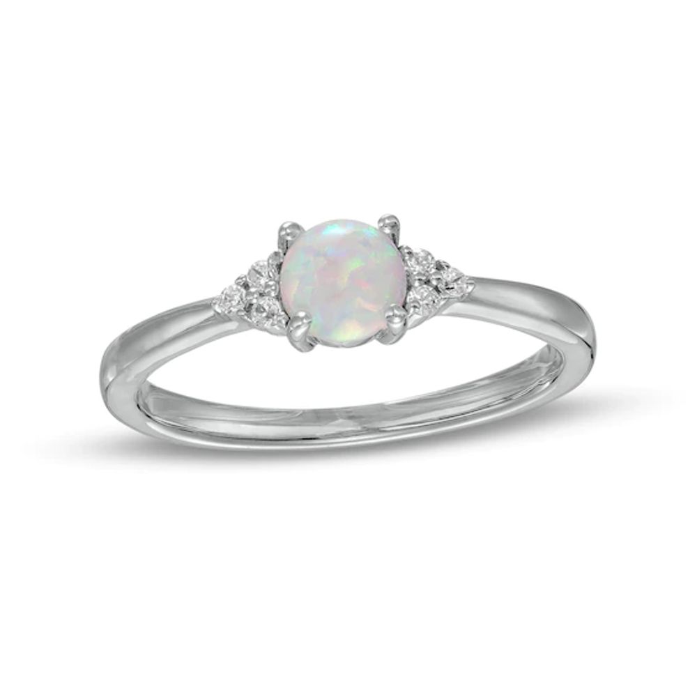 Lab-Created Opal and 1/20 CT. T.w. Diamond Tri-Sides Ring in Sterling Silver