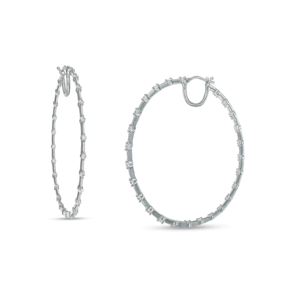 1 CT. T.w. Diamond Station Inside-Out Hoop Earrings in 10K White Gold