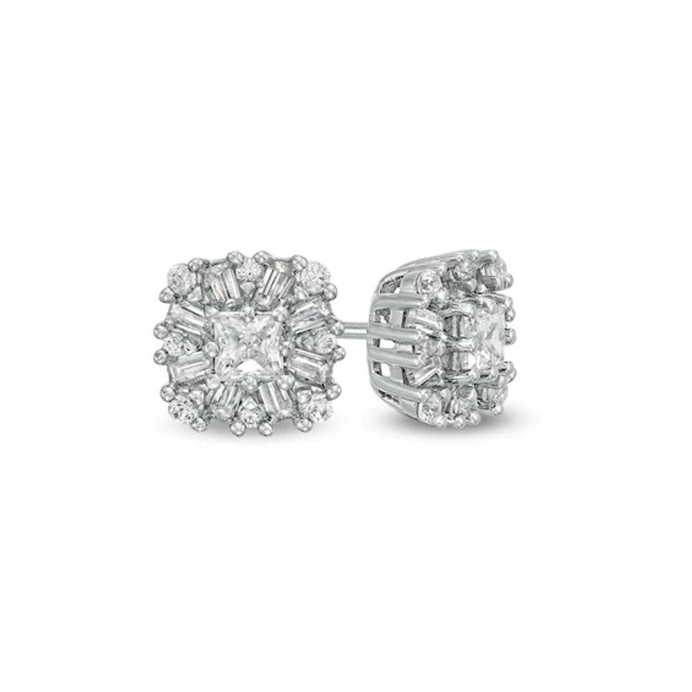 3/4 CT. T.w. Cushion-Shaped Diamond Frame Stud Earrings in 10K White Gold