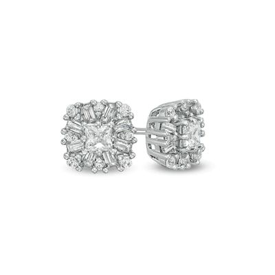 3/4 CT. T.w. Cushion-Shaped Diamond Frame Stud Earrings in 10K White Gold