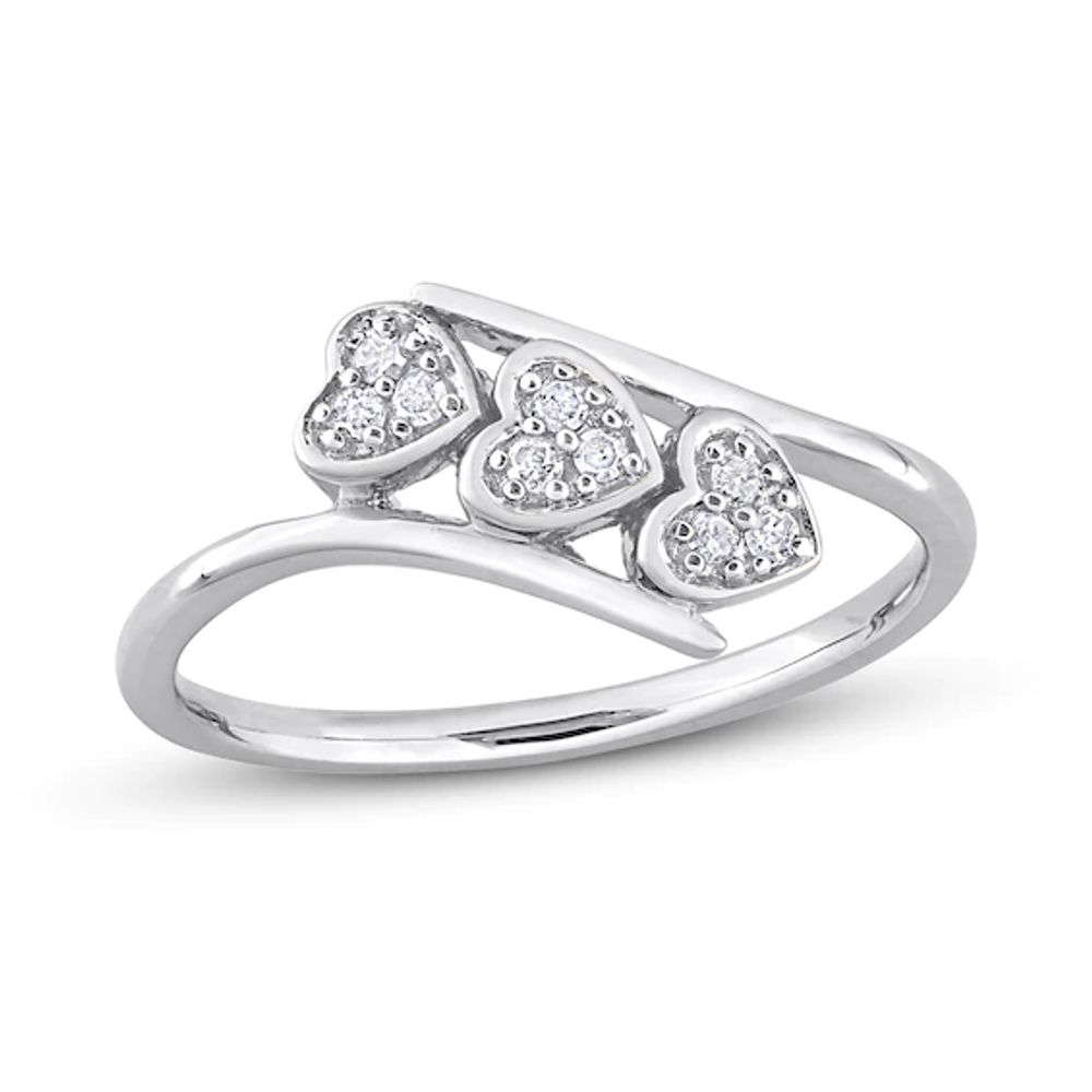 1/10 CT. T.w. Composite Diamond Heart Trio Promise Ring in Sterling Silver