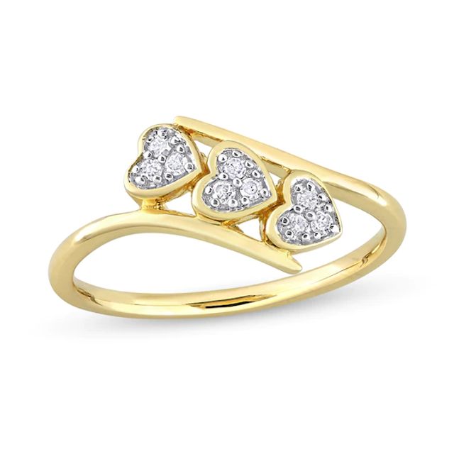 1/10 CT. T.w. Composite Diamond Heart Trio Promise Ring in Sterling Silver with Yellow Rhodium
