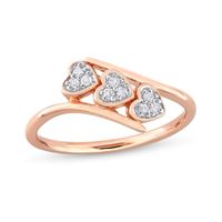 1/10 CT. T.w. Composite Diamond Heart Trio Promise Ring in Sterling Silver with Rose Rhodium