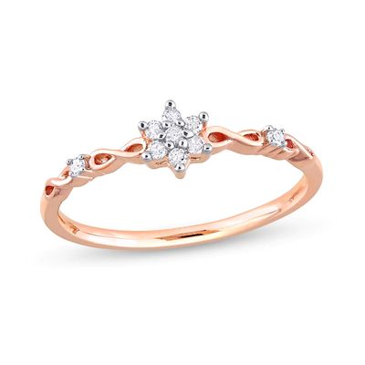 1/10 CT. T.w. Diamond Flower Infinity Shank Promise Ring in Sterling Silver with Rose Rhodium