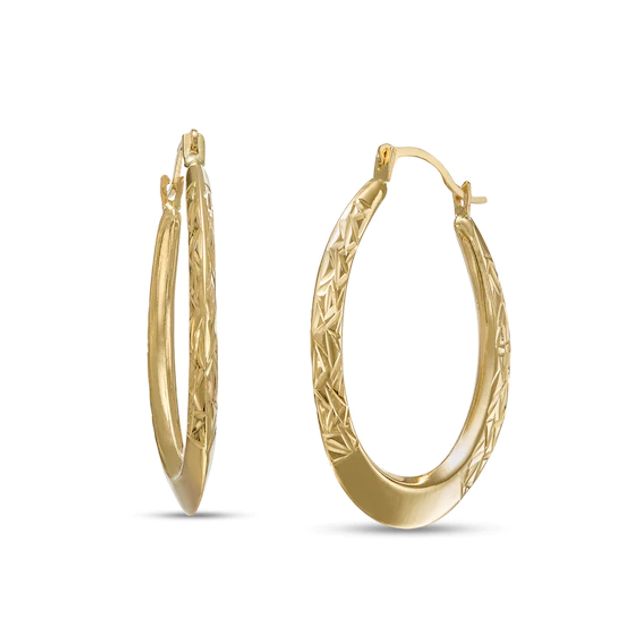 26.06mm Diamond-Cut Knife Edge Tube Oval Hoop Earrings in 10K Gold