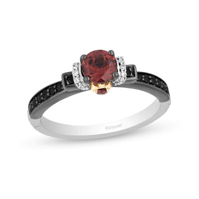 Enchanted Disney Villains Evil Queen 5.0mm Garnet and 1/5 CT. T.w. Diamond Promise Ring in Sterling Silver and 10K Gold