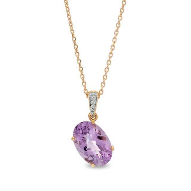 Oval Amethyst and Diamond Accent Tilted Drop Pendant in 10K Gold
