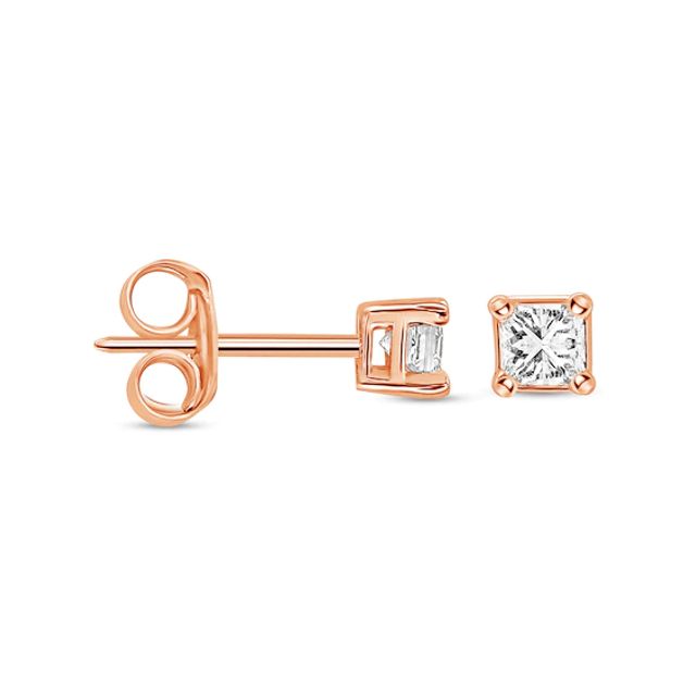 1/10 CT. T.w. Princess-Cut Diamond Solitaire Stud Earrings in 14K Rose Gold (I/I2)