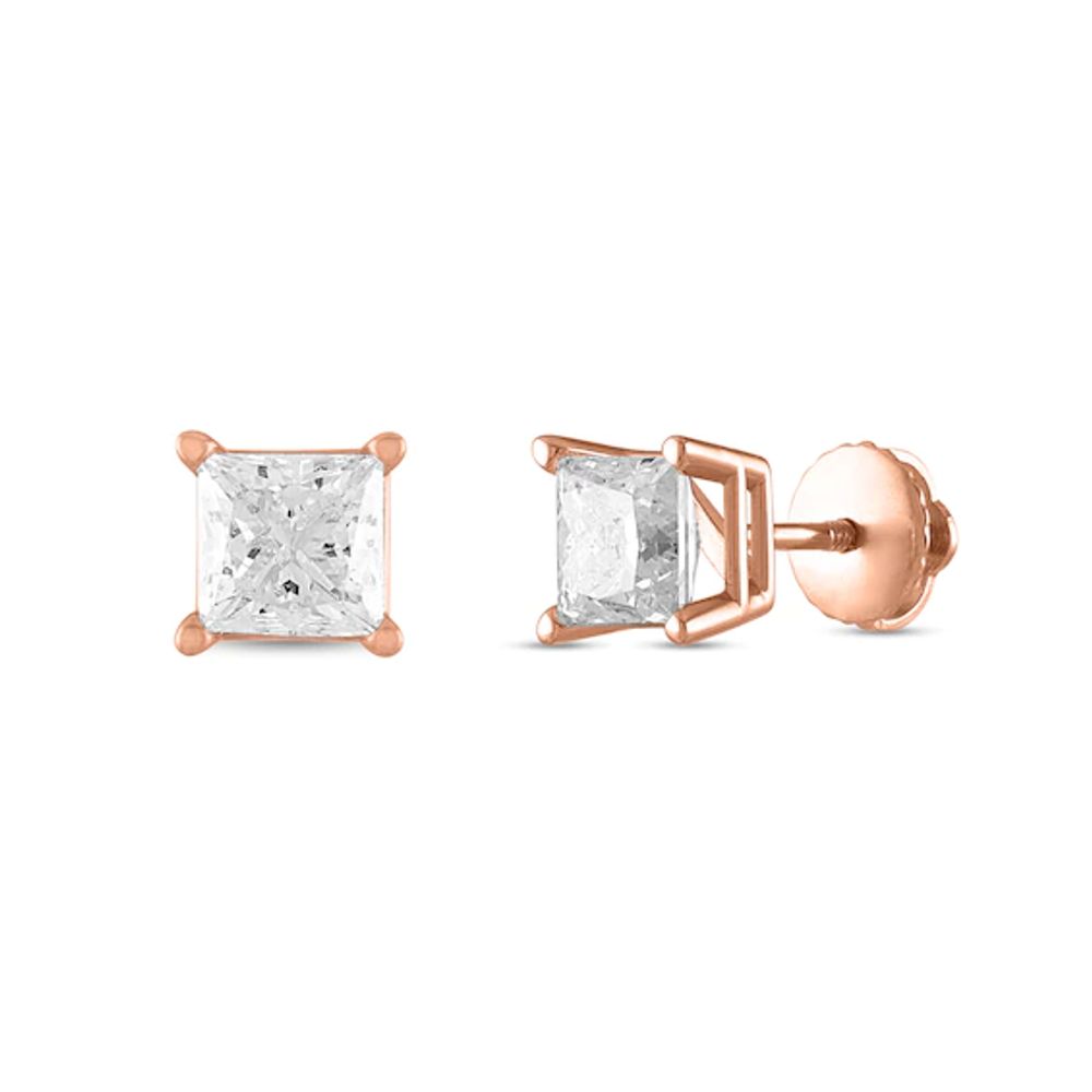 1/2 CT. T.w. Certified Princess-Cut Diamond Stud Earrings in 14K Rose Gold (I/I1)