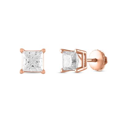 1/2 CT. T.w. Certified Princess-Cut Diamond Stud Earrings in 14K Rose Gold (I/I1)