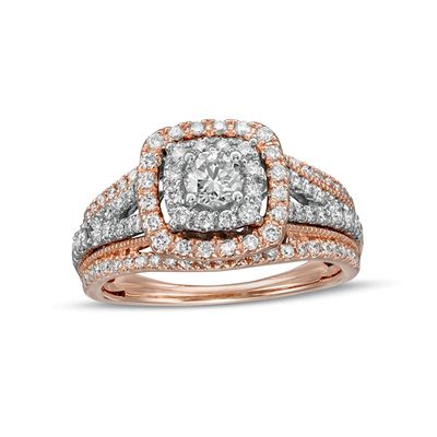 1 CT. T.w. Diamond Double Cushion-Shaped Frame Vintage-Style Engagement Ring in 14K Rose Gold (I/I2)