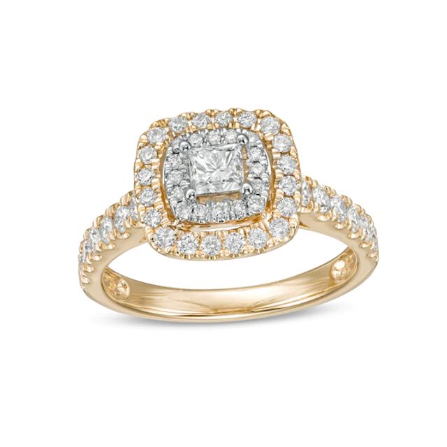 1 CT. T.w. Princess-Cut Diamond Double Frame Engagement Ring in 14K Gold (I/I2)